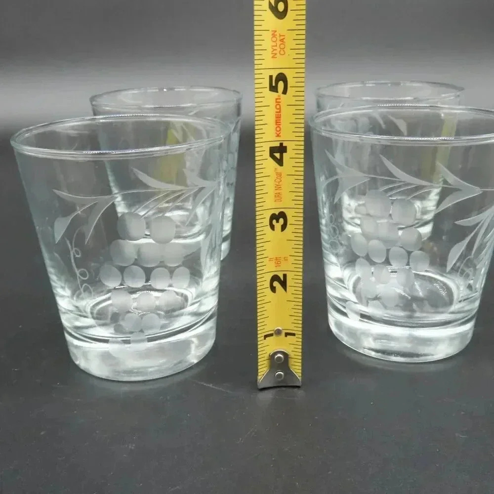 Anchor Hocking Grape Etched Mid-Century Low-Ball Glassware Set of 4 Vintage - Picture 5 of 5